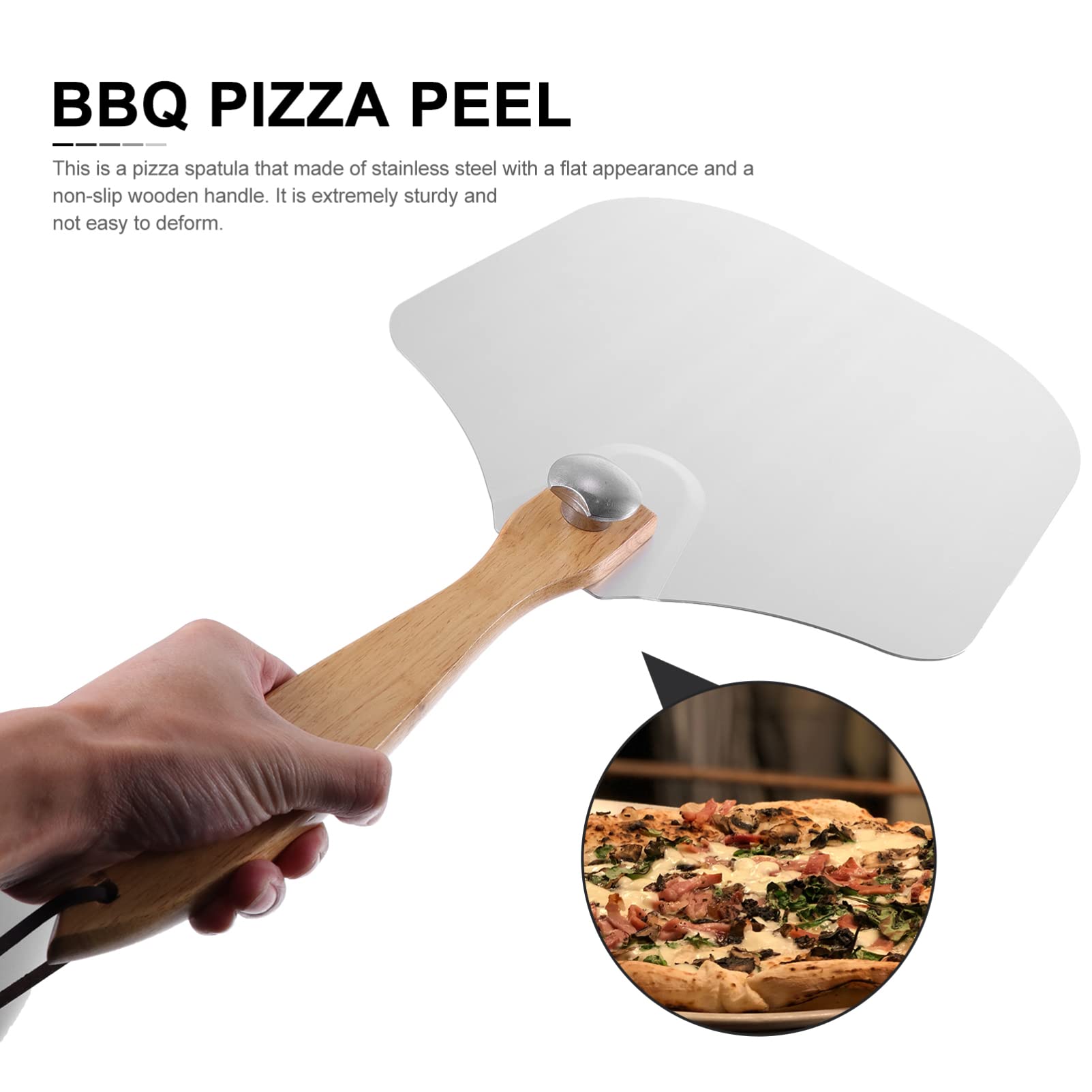 Espátula para Pizza de Acero Inoxidable Plegable con Mango de Madera | Blanco, Resistente Oxidación, Herramienta DIY para Cocina, Referencia de Palas para Pizza