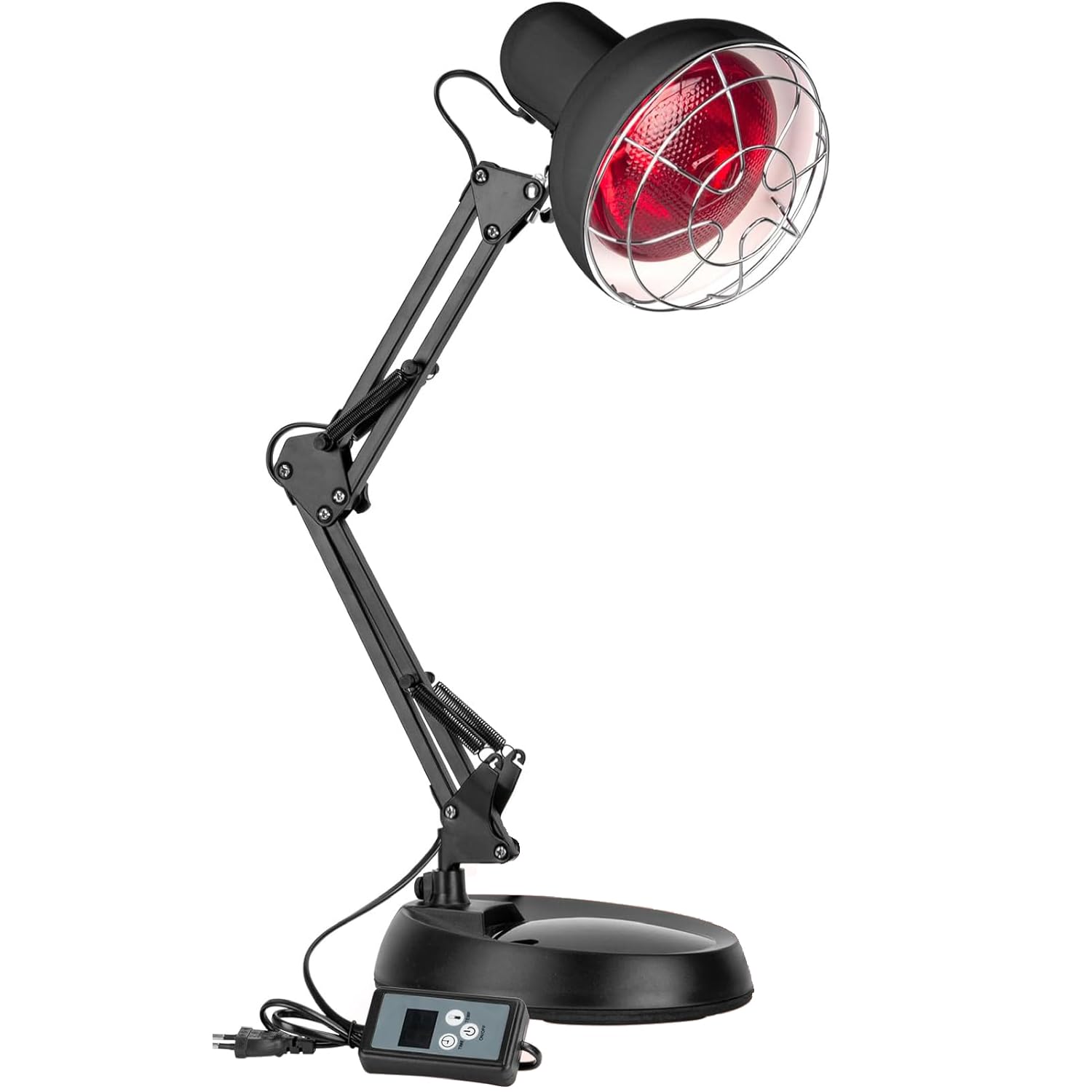 Lámpara de Luz Roja de 100 W, Lámpara de Calor Roja con Controlador de Botones, 10 Niveles de Control de Temperatura y Temporizador de 5 a 60 Minutos, Orientable 180° - Negro
