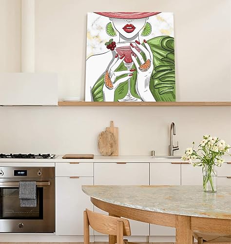 Miniatura 2 de Lienzo decorativo para pared, decoración de pared con marco para mujer, textura de mármol, pinturas al óleo de limón, cóctel, arte de pared, listo