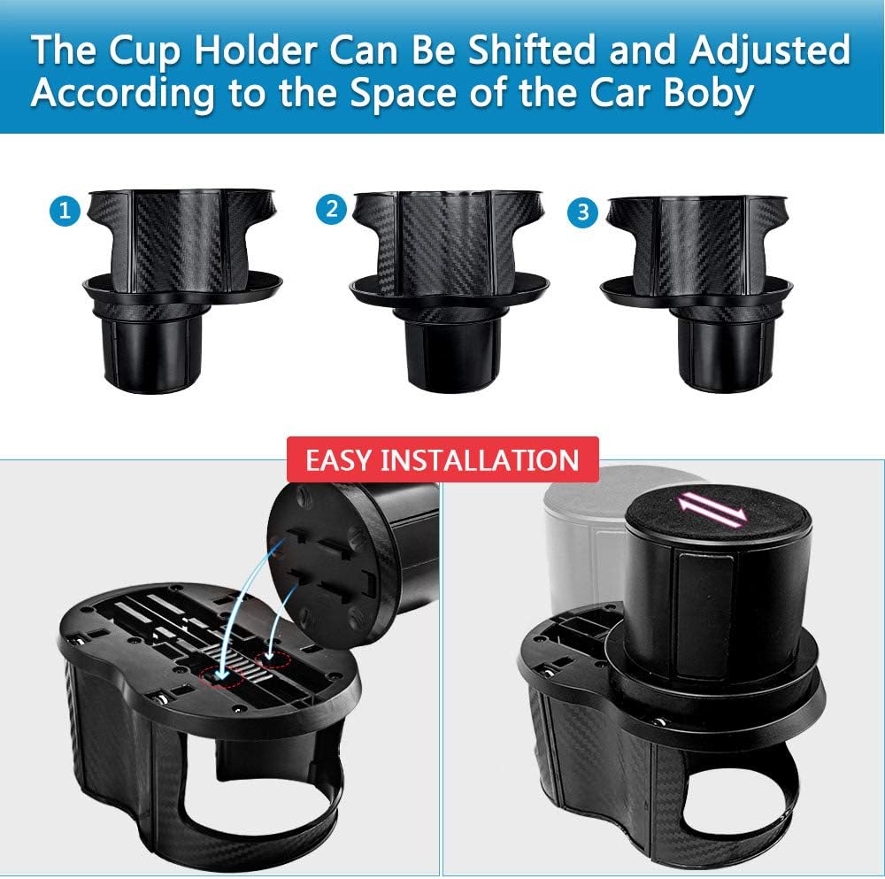 COROTC Car Cup Holder, 2 in 1 Multifunctional Cup Holder for Car, Adjustable Base Diameter is 2.5-3.9, Elastic Cup Mouth Can Holds 2.1"-2.9’’ Diameter Bottles/Cups.