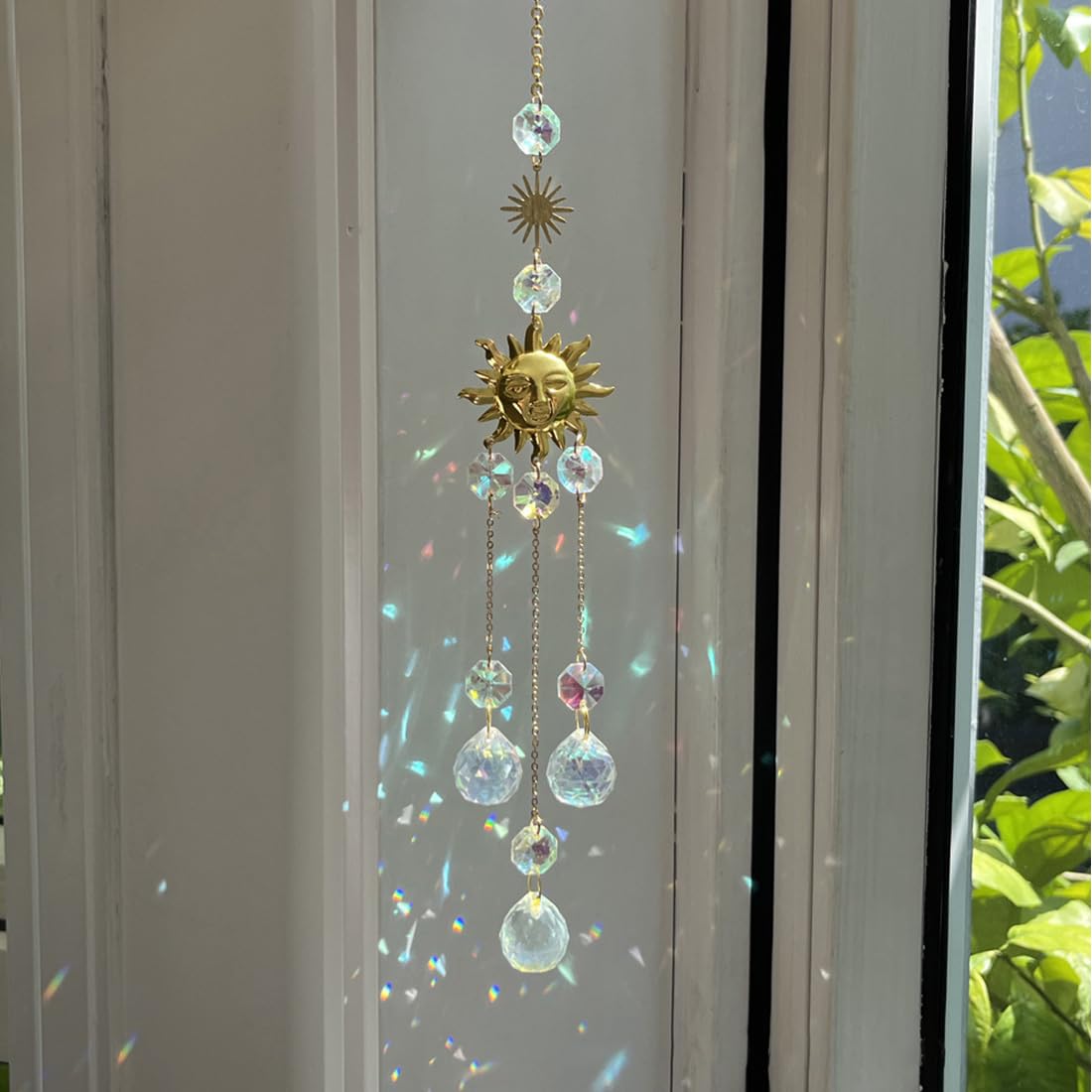 CATOR Acchiappasole Cristallo, 43cm Appendere Vetro Acchiappa Sole,Acchiappa-Sole,Appeso Sfera di Cristallo Ciondolo, per Finestra Casa Giardino Natale Giorno Festa Matrimonio(A)