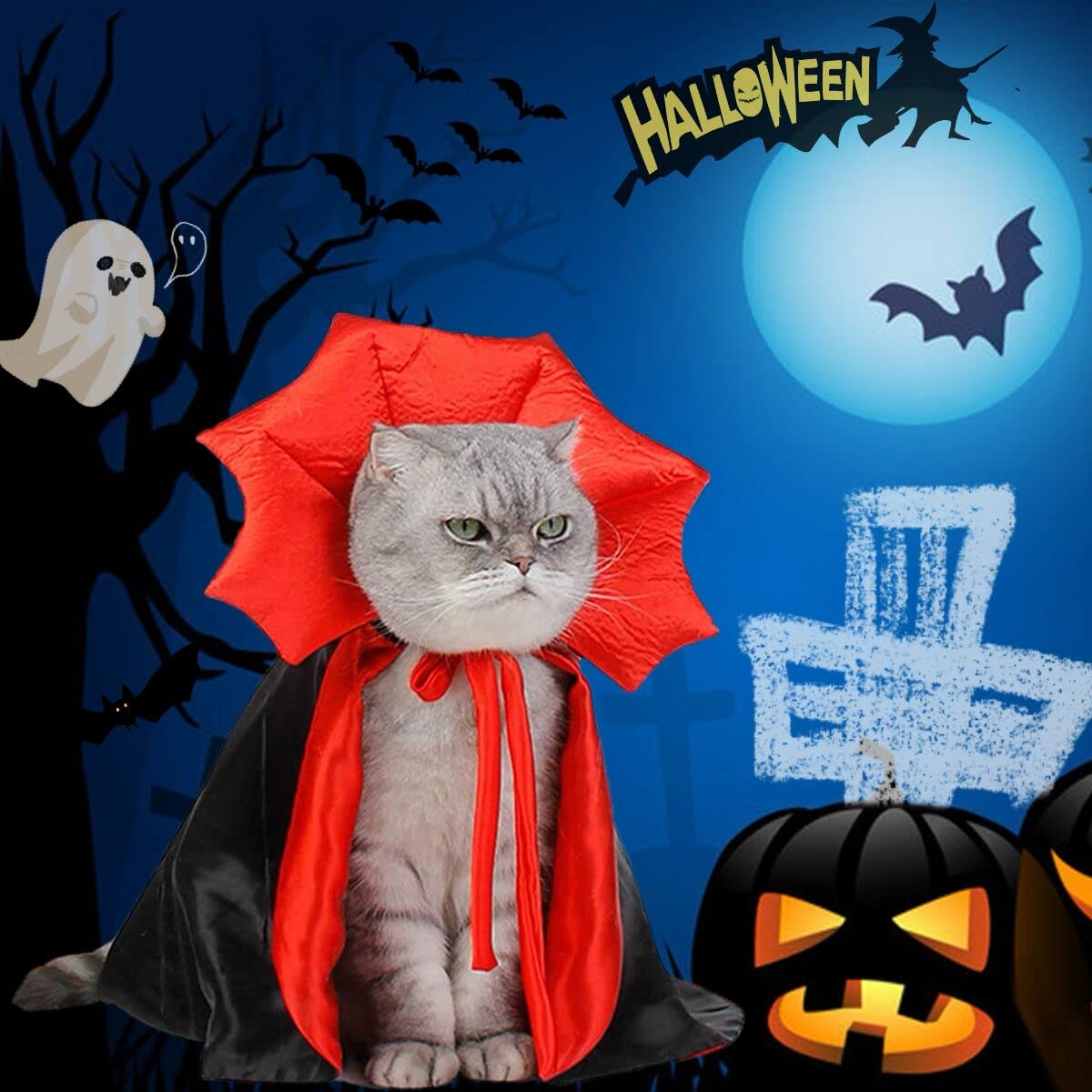 Halloween Hundeumhang – Vampir/Teufel Kostüm Für Kleine & Mittlere Hunde/Katzen, Rot/schwarz