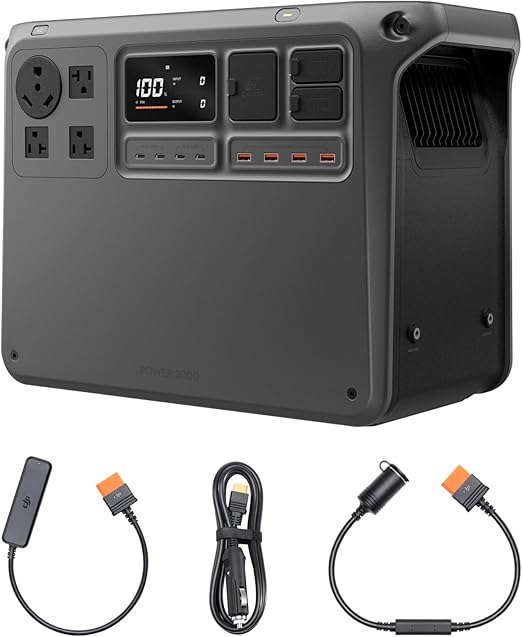 DJI Power 2000 Portable Power Station, 2048Wh LFP Battery, Compact Size, 3000W Stable Output, 0-80% Recharge in 55 Mins, Car Charging, Camping & RVs, Road Trip, Off-Grid