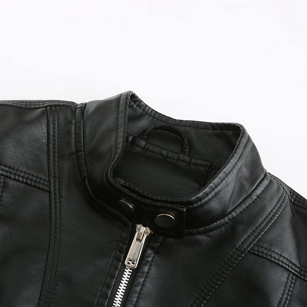 YYNUDA Giacca da donna elegante in ecopelle con zip su moto corta PU Moto Biker Outwear aderente cappotto sottile