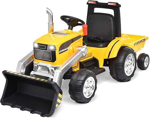 Miniatura 1 de Joywhale Tractor eléctrico de 12 V para niños de 3 a 6 años, con cargador frontal, mango de excavación, remolque desmontable, control remoto y faros