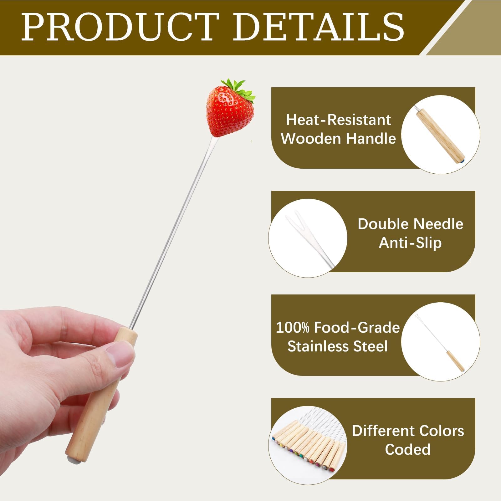 12 Forchette Da Fonduta In Acciaio | 6 Colori | Manico Anti-Calore | Per Cioccolato, Formaggio, Frutta - Foto 10