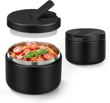 Pawtong 12oz Insulated Vacuum Food Jar with Buckle Lid Wide Mouth Soup Thermo for Hot Food Kids Leakproof Stainless Steel Lunch Container- Black- 1Pack