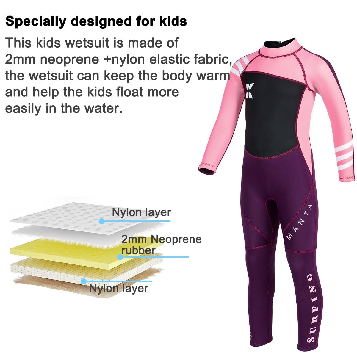 Kinder-Neoprenanzug, 2,5 mm, UV-Schutz, hält warm, langärmelig, zum Schwimmen, Tauchen, Tauchen
