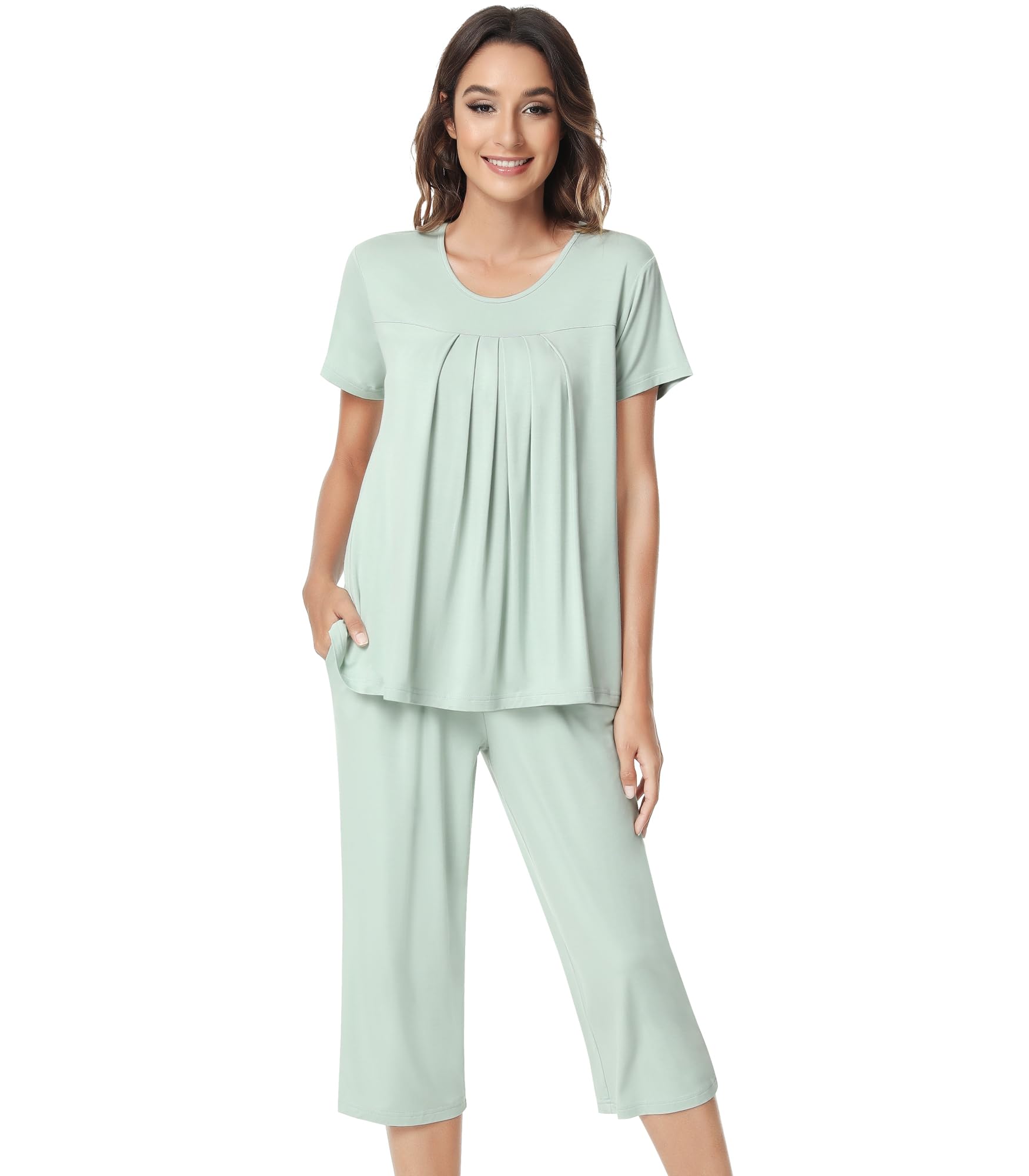 NACHILA Womens Pajamas Bamboo Viscose Pajama Set Capri Tagless Sleepwear