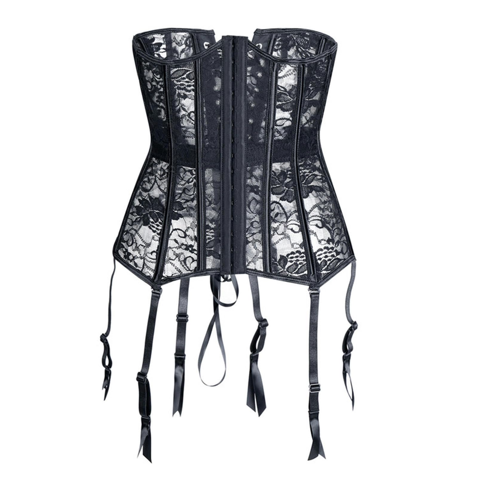 Wszjln Black Mesh Lace Girdle Belt With Garters - M