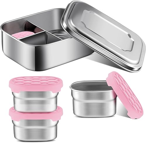 Nitial Juego de 4 cajas bento de acero inoxidable con tapas, juego de 3 secciones para control de porciones, 3 recipientes reutilizables para