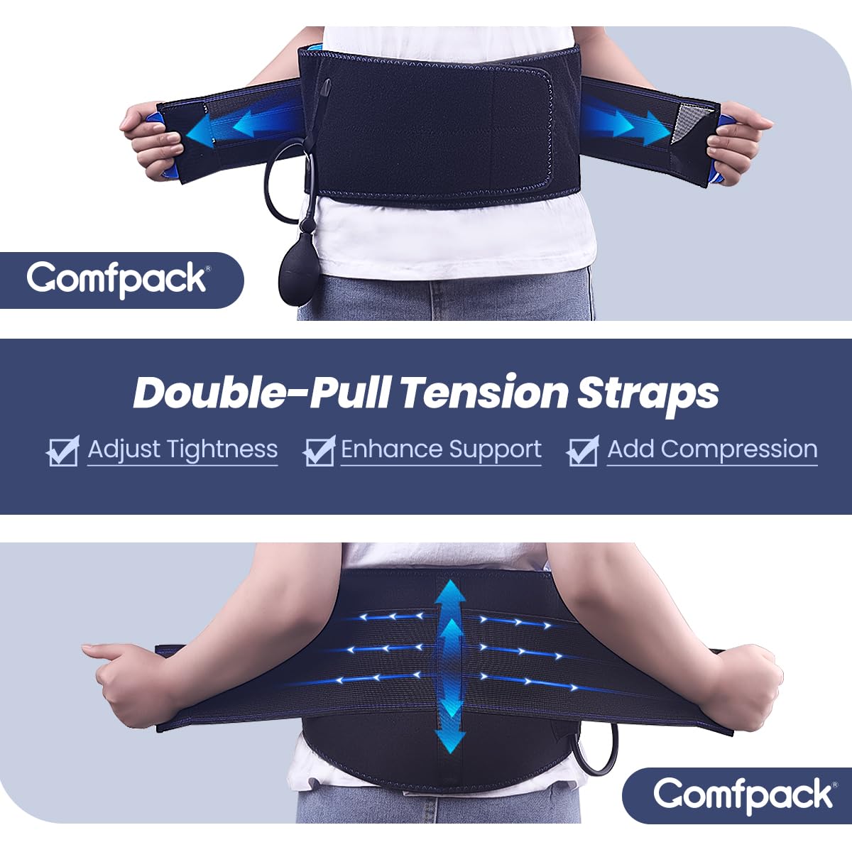 Comfpack Rücken-Eisbeutel zur Schmerzlinderung im unteren Rücken, mit Kompressionsluftpumpe, Rückeneisbeutel für Heiß- und Kältetherapie, Gel-Eisbeutel für Ischias, Steißbein, Skoliose,