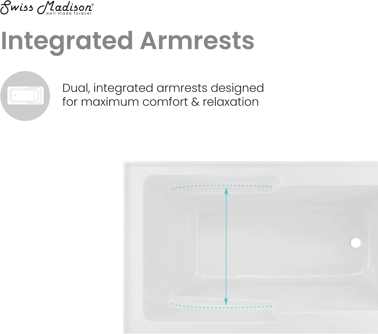 Voltaire 48" x 30" Right-Hand Drain Alcove Integrated Armrest Bathtub with Apron