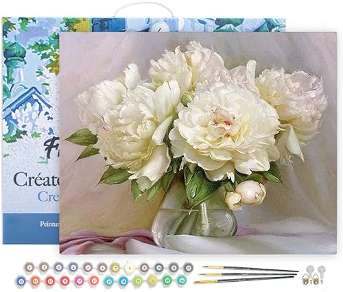 Vista 63 de Figured'Art - Juego de pintura por números, lienzo enrollado sin marco, para manualidades, para adultos, 16 x 20 pulgadas, jarrón de peonías