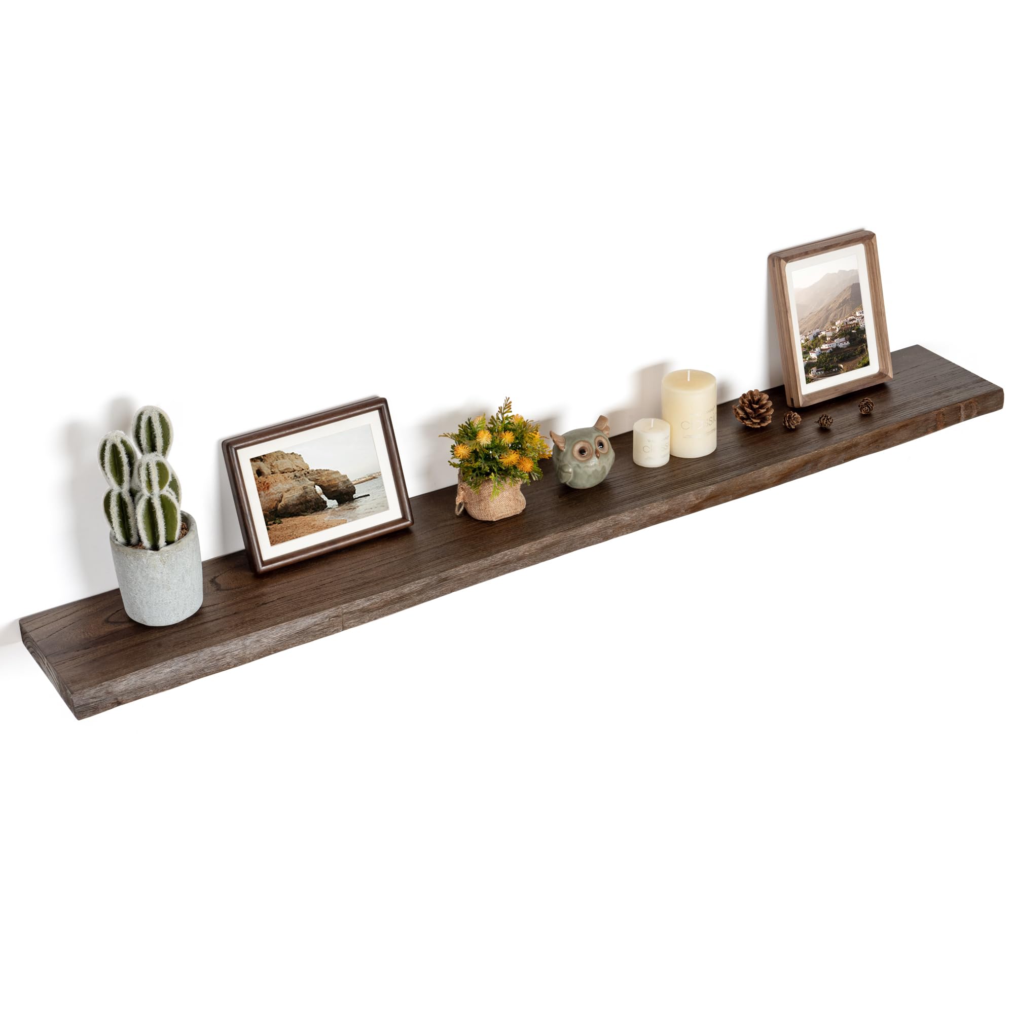 Floating Shelves for Wall Decor, Rustic Solid Elm Wood Floating Shelves Wall Mounted, Wall Shelves with Invisible Bracket for Living Room Bathroom Bedroom Kitchen, 55 Inch, Walnut