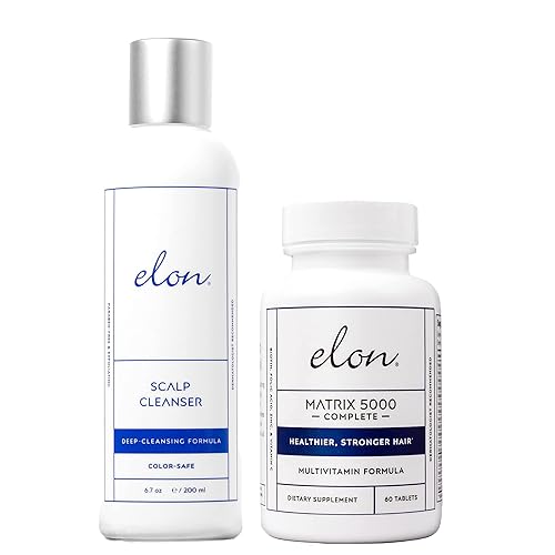 Elon Thinning Hair Scalp Cleanser & Matrix - Paquete completo de vitaminas para el cabello con biotina (60 píldoras para el crecimiento del