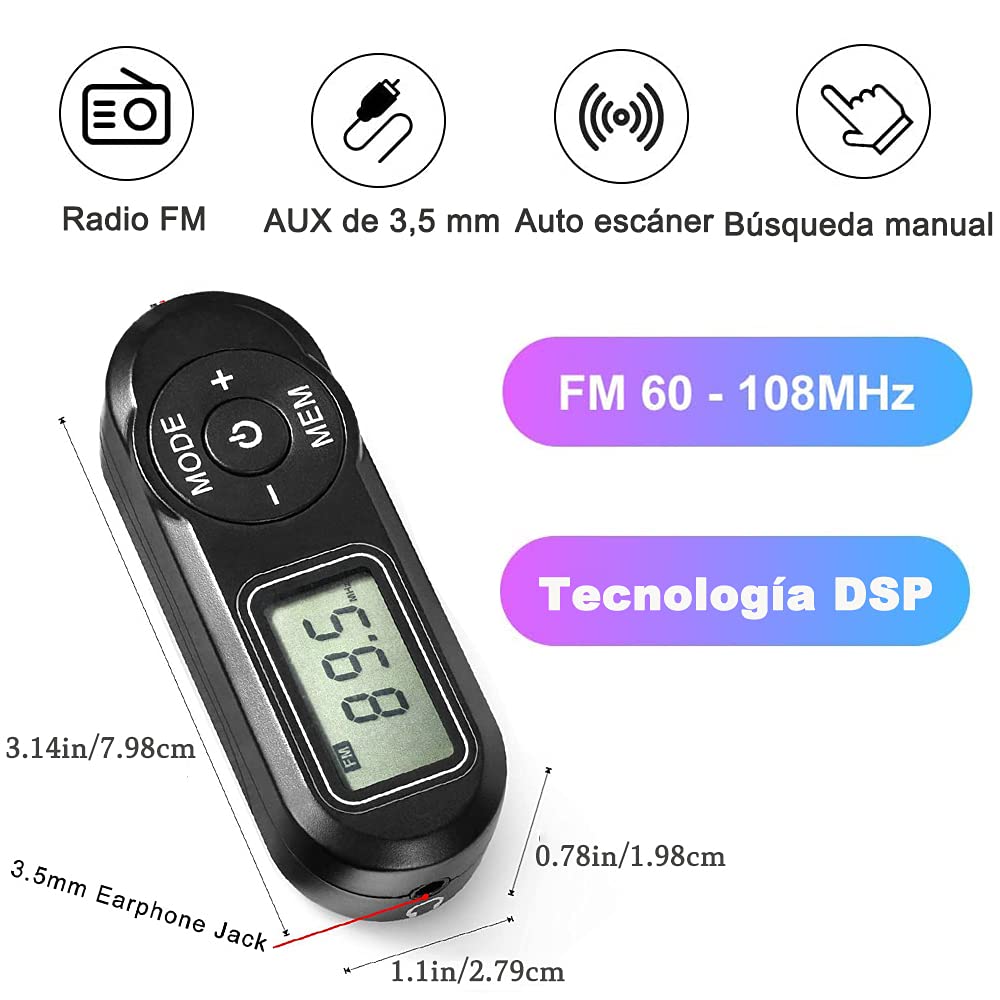 Radio de Poche Personnel FM Mini Récepteur Portable avec Affichage Numérique LCD et Casque