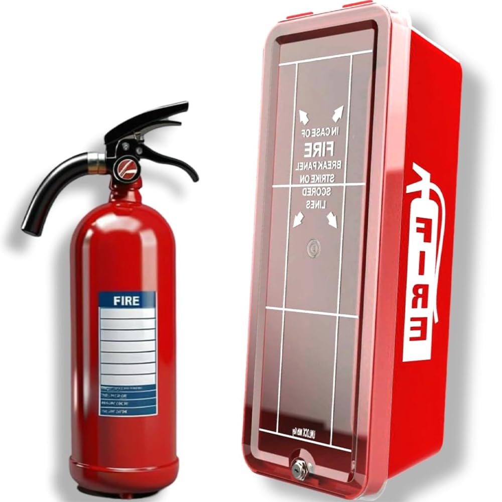 Estintore scatola in PVC grande – Per estintori fino 58 cm fino a 5 kg – Armadio in PVC montato a parete – Per riporre estintori per interni ed esterni – Alloggiamento di emergenza rosso