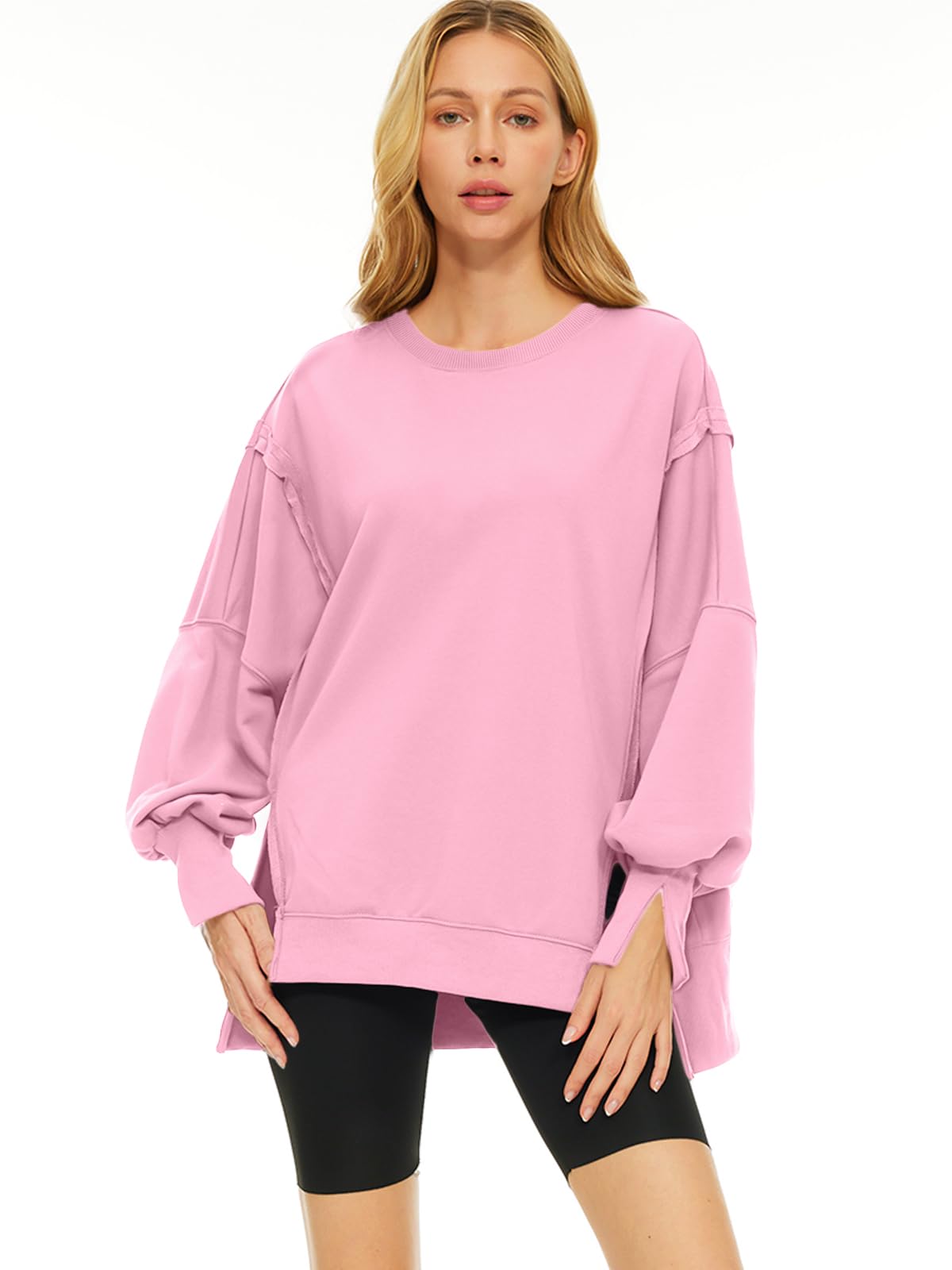 Damskie swetry oversize bluzy z okrągłym dekoltem bluzy zimowe modne ubrania Y2k nastolatki śliczne polarowe stroje 2024, różowy, XL