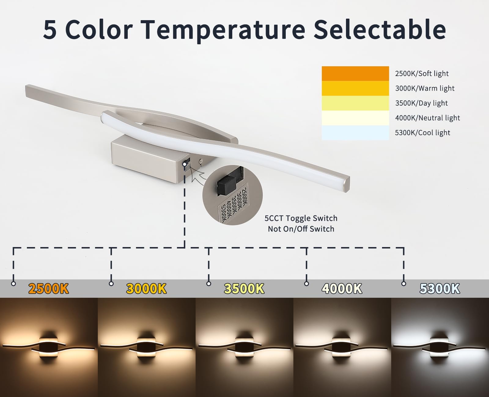 Joossnwell Brushed Nickel Bathroom Vanity Lights Fixtures Over Mirror 5CCT Dimmable Bathroom Light Fixture Modern Vanity Lighting Bar Led Bath Vanity Light 23 Inch Wall Lamp