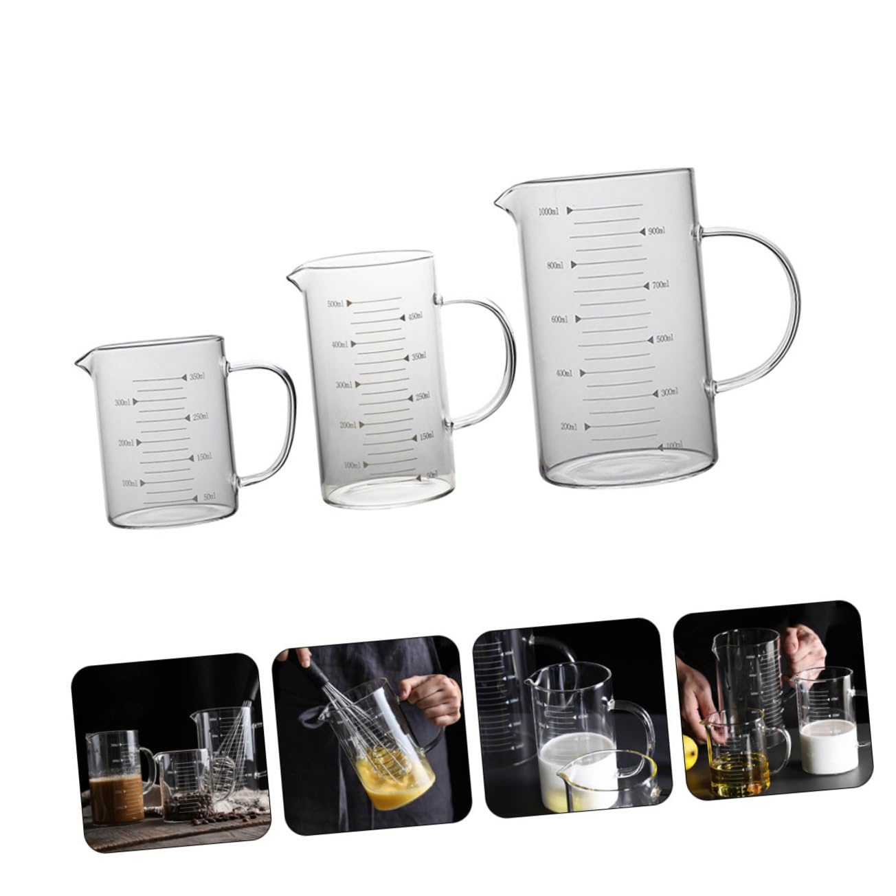 COLLBATH Lot De 3 Tasses À Mesurer De Capacité En Verre Gradué Tasses À Café Et Jus Design À Large Ouverture Pour Hôtel Et Restaurant