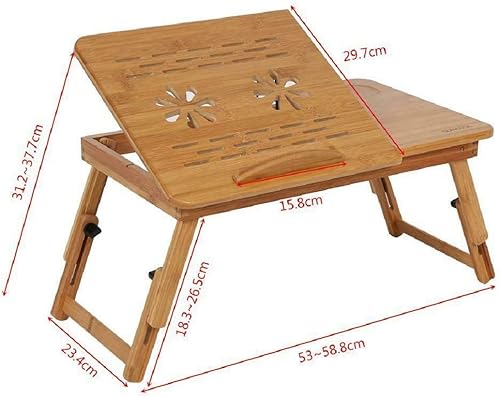 Miniatura 5 de Escritorio de bambú para computadora portátil para cama, sofá con parte superior inclinable ajustable, bandeja para servir desayuno con patas