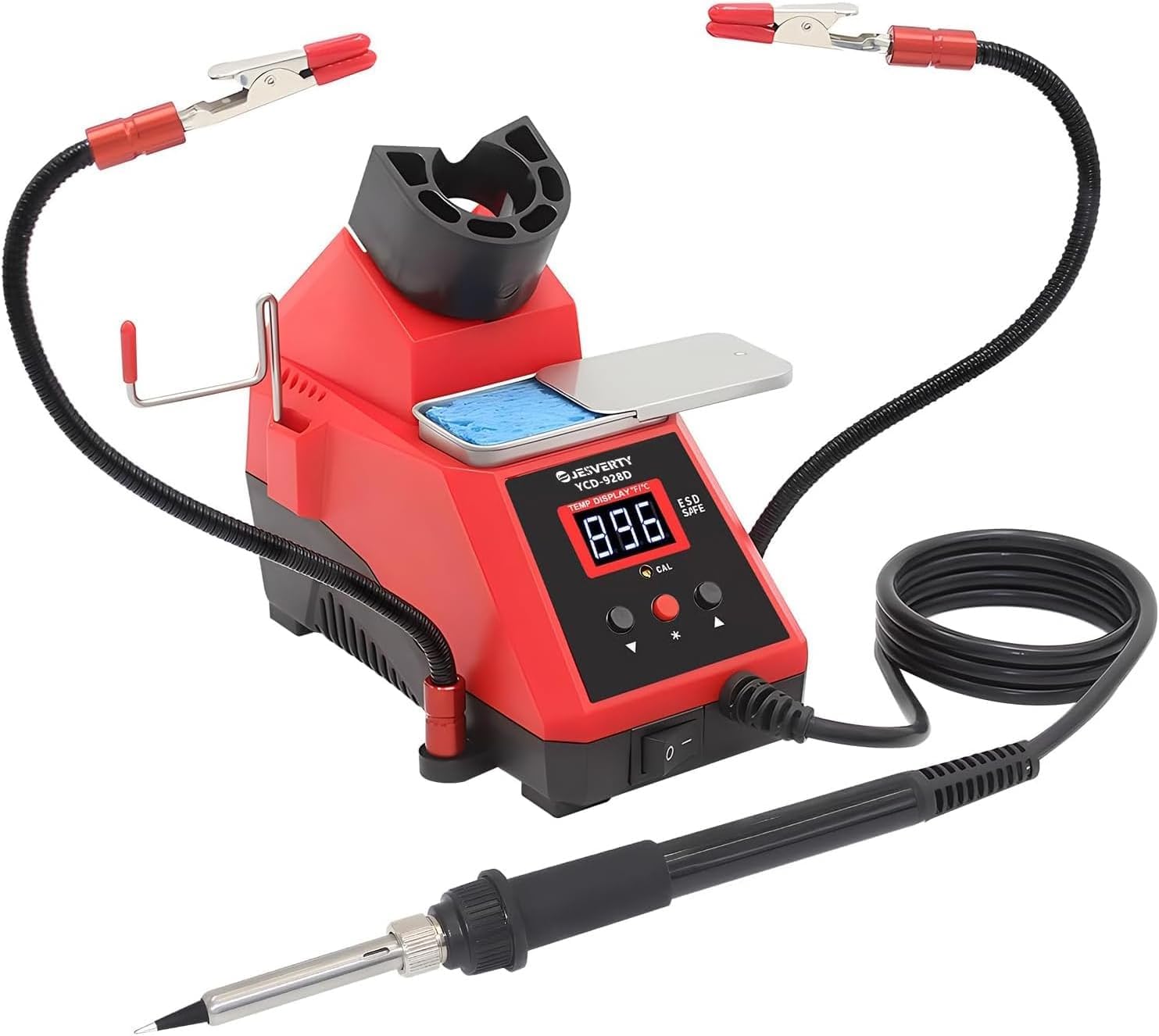 Jesverty 60W Digital Display Soldering Iron Station with 2 Helping Hands, °C/ºF Conversion, Auto Sleep & Calibration Support