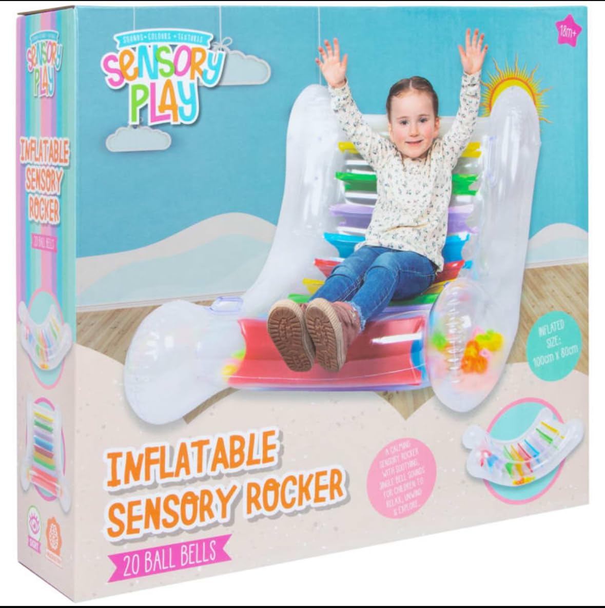 Sensory Play Inflatable Sensory Rocker with 20 Ball Bells, Transparent Chair for Kids Sensory Development