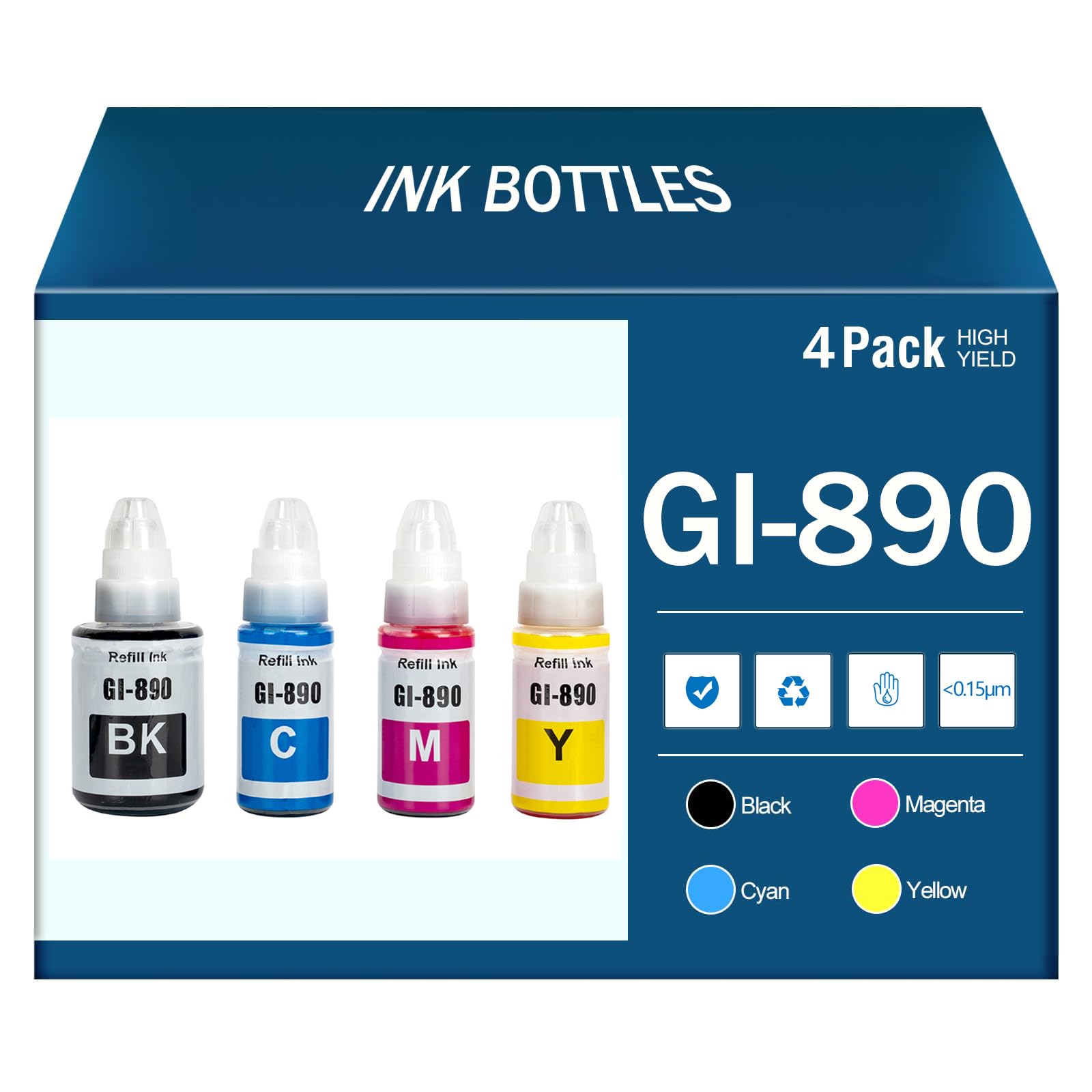 4 sztuki butelek z tuszem GI-890 do uzupełniania kompatybilnych z tuszem Canon GI-890 do drukarek Canon G1800 G1810 G2800 G2810 G2811 G2812 G2813 G3800 G3810 G3811 G3812 G4800 G4810,4 Color-1 Set