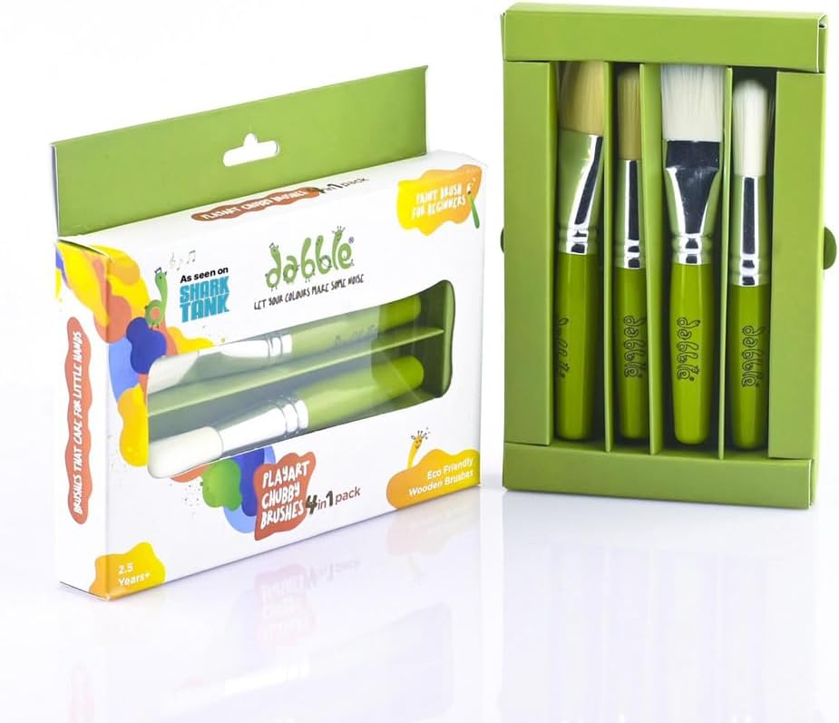 dabble Chubby Synthetic Paint Brush Set | Easy to Grasp | Eco-Friendly Paint Brushes for Toddlers | Ergonomically Designed Wooden Handles Bristles | for Ages 2.5+