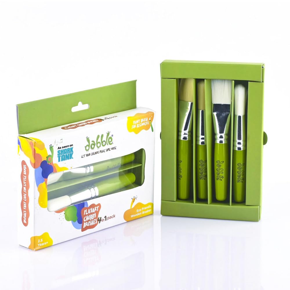 dabble Chubby ?Synthetic Paint Brush Set | Easy to Grasp | Eco-Friendly Paint Brushes for Toddlers | Ergonomically Designed Wooden Handles Bristles | for Ages 2.5+