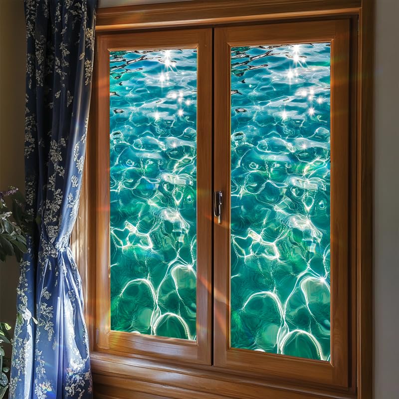 Window Film 17.7x39.3 Inch Static Cling Ocean Water Ripple Design miniatura 6