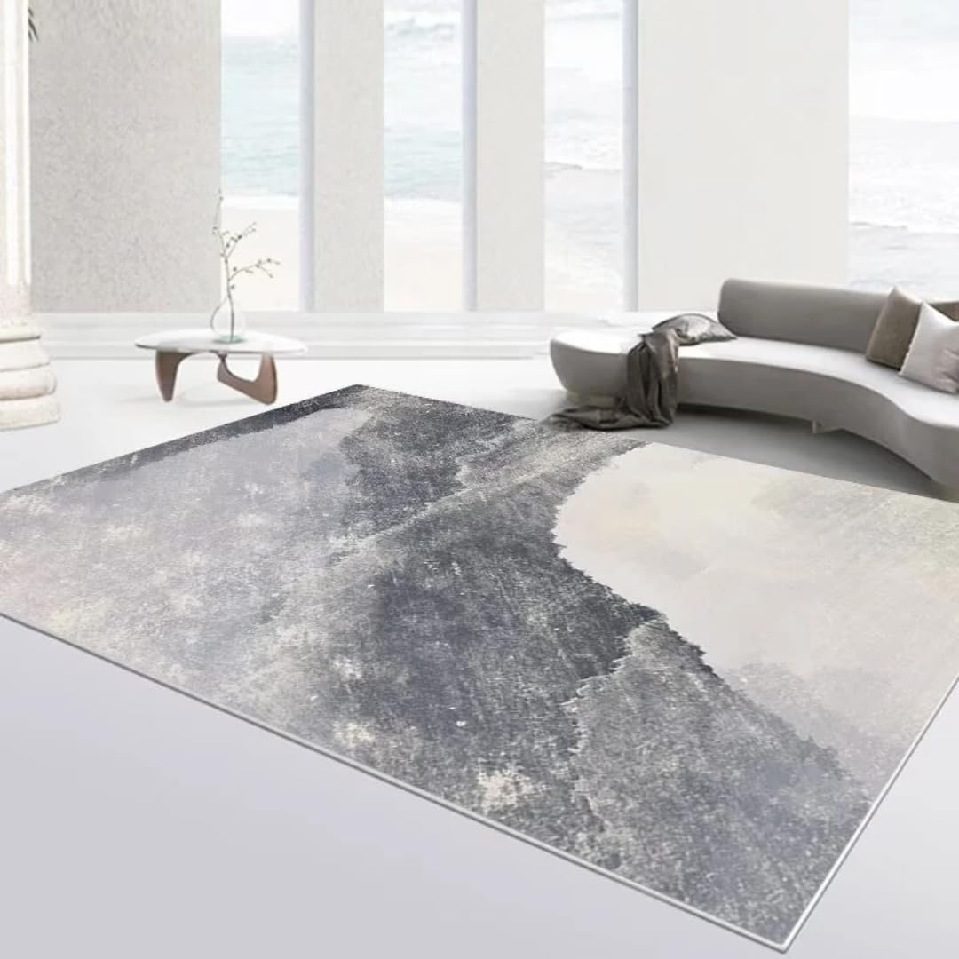 Tapis abstrait salon anti-tache : grand tapis 140x200 non pelucheux sans stress