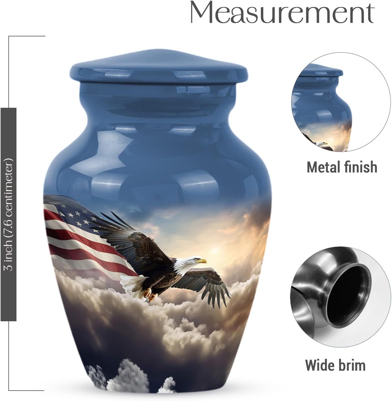 American Flag Eagle Urns for Human Ashes Adult Male & Female, Small Cremation Urn for Human Ashes Mom, Decorative Funeral Urns 3Inch
