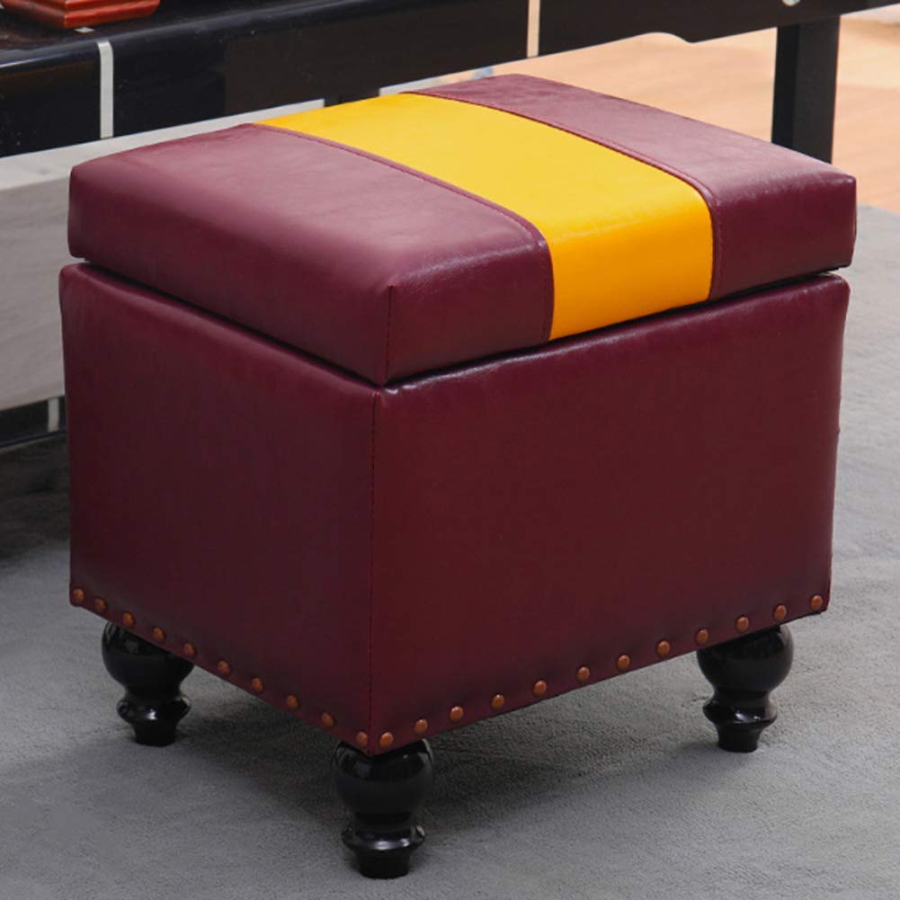 Ottoman de rangement en faux cuir pof cube coffre à jouets marron 40x34x40cm