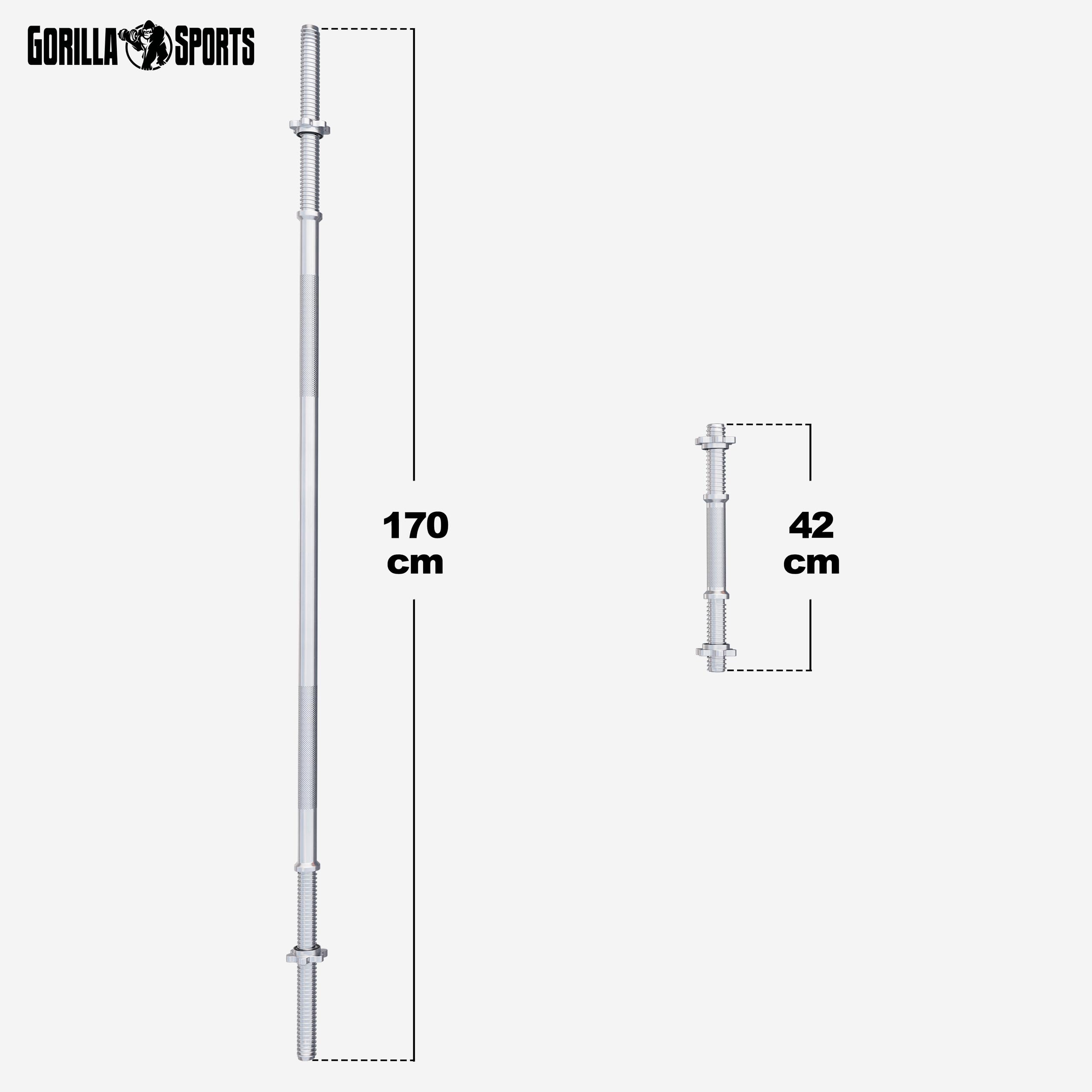 Gorilla Sports® Set Bilanciere e Manubri - 60kg, 100kg o 130kg, Ø 30mm, Barra 170cm, con Chiusure, Antiscivolo, Dischi in Plastica - Pesi Palestra, Piastre di Peso, Allenamento, Sollevamento, Fitness