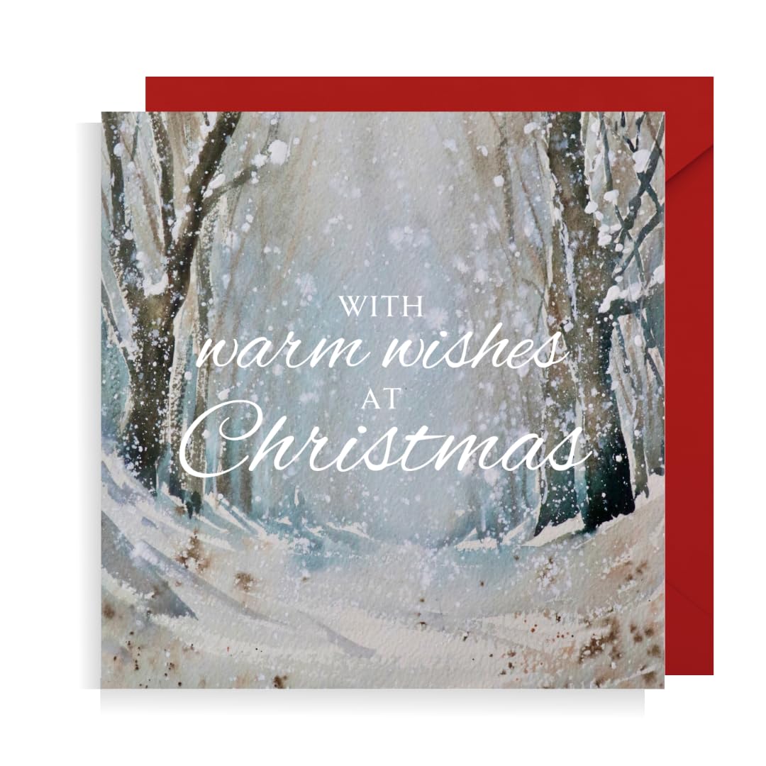 Second Ave Pack of 10 Warm Wishes At Christmas Xmas Christian Religious Holiday Festive Greetings Cards, red and green, 140mm x 140mm