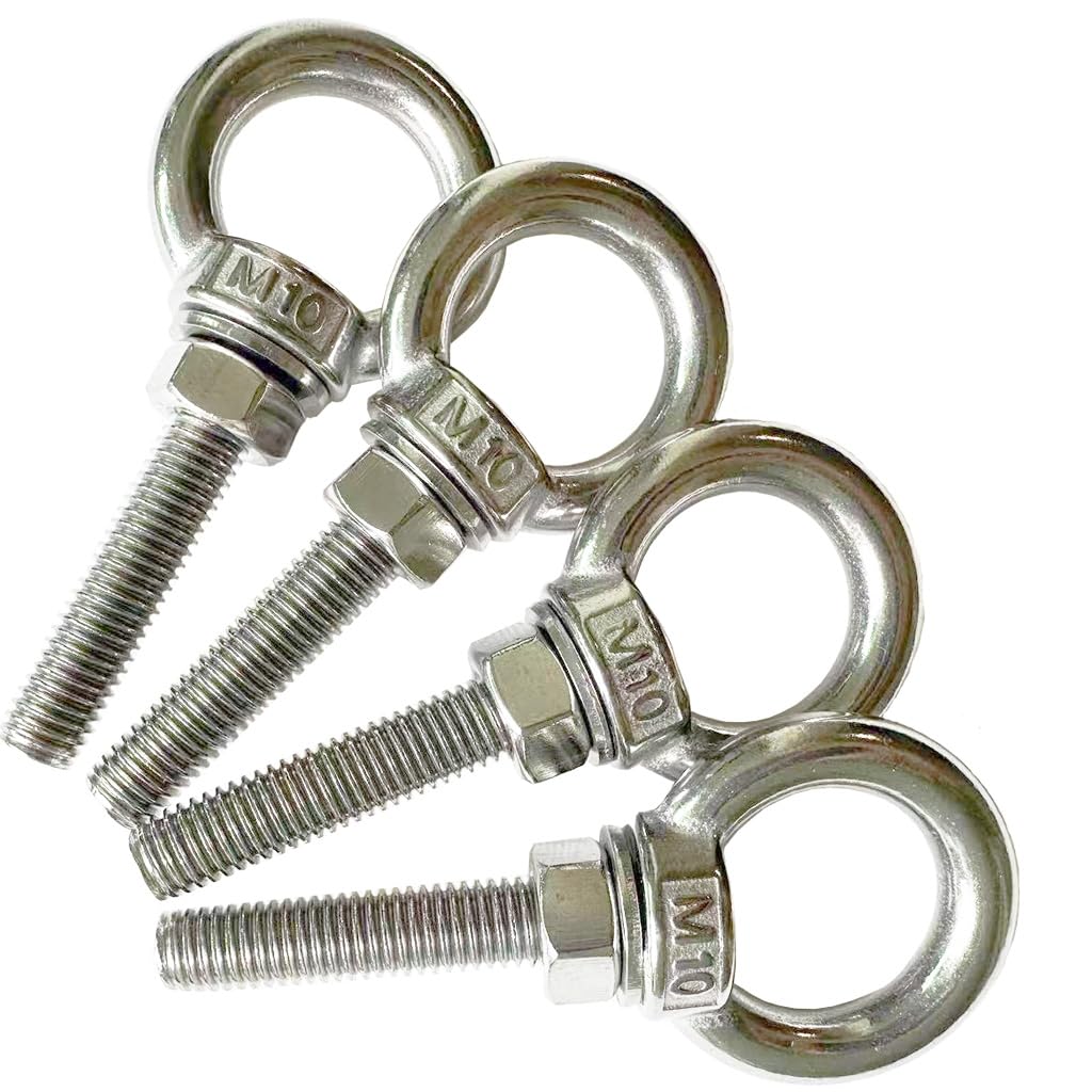 Shoulder Eye Bolt, 4 PCS M10 Heavy Duty Lifting Ring 2" Threaded Eyebolt Lifting Ring Eye Bolts with Nuts and Flat Washers(Thread Length 50mm)