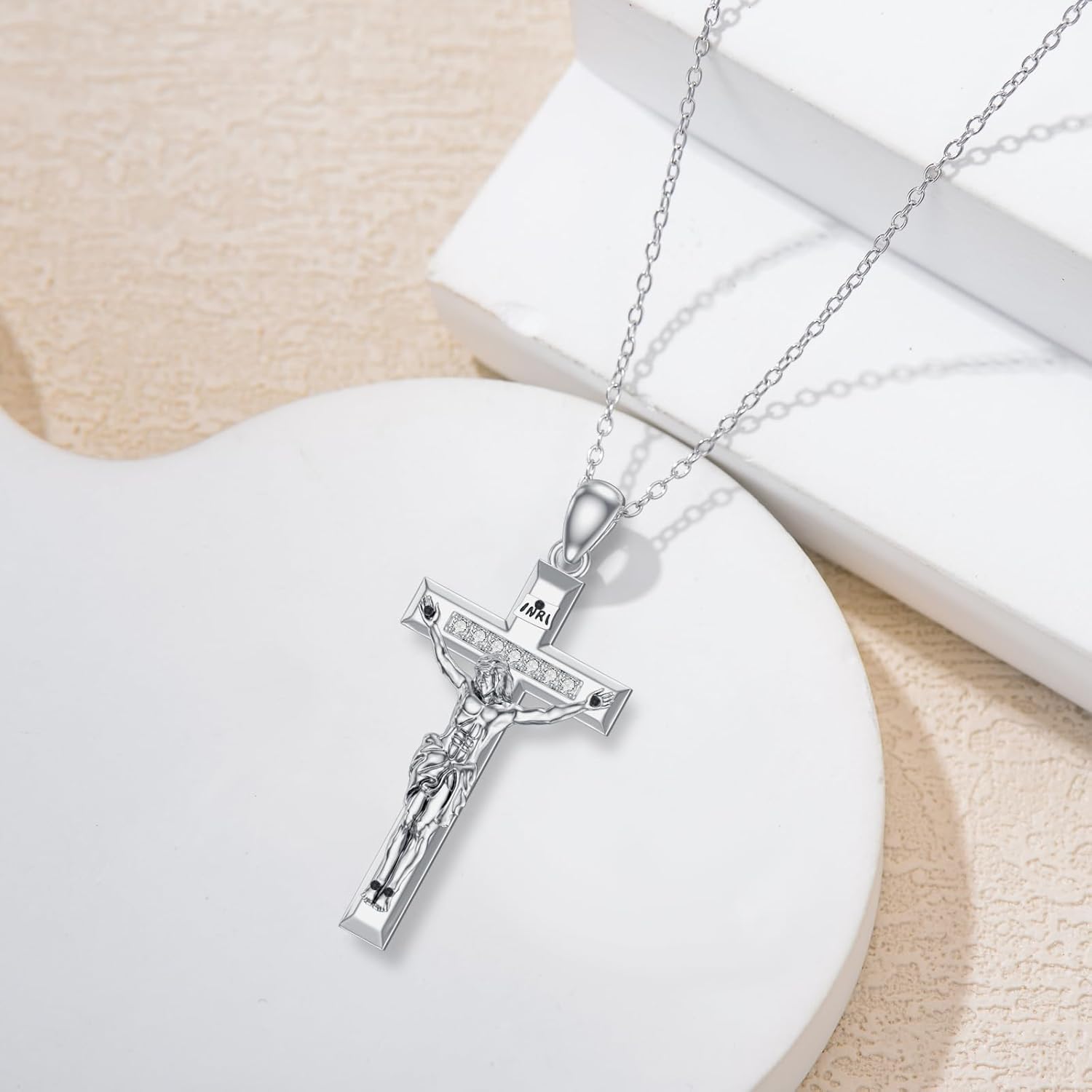 Crucifix Cross Necklace 925 Sterling Silver Lab Diamonds Jesus Cross Pendant Religious Jewelry for Women - Image 3