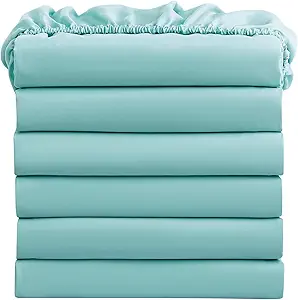 FreshCulture King Fitted Sheets, Bulk Pack of 6, Deep Pocket, Soft Microfiber Bottom Sheets for Home, Salons, Hotels, King Size Fitted Sheets Only (Spa Blue)