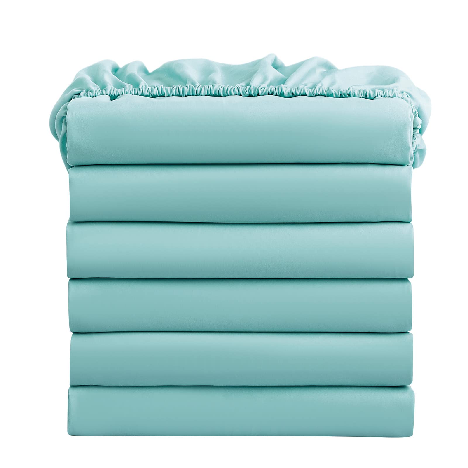 FreshCulture Twin Fitted Sheets, Bulk Pack of 6, Deep Pocket, Soft Microfiber Bottom Sheets for Home, Salons, Hotels, Twin Size Fitted Sheets Only (Spa Blue)