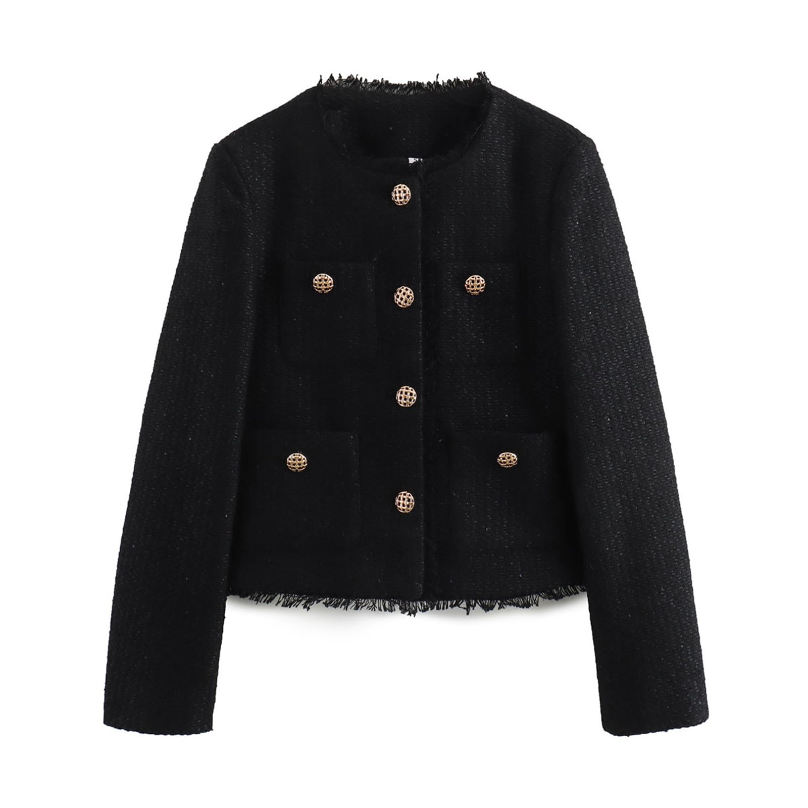 Womens Tweed Blazers Winter Fashion Elegant Casual Work Jackets with Pockets