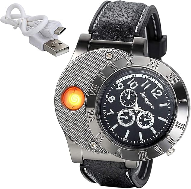 Encendedor eléctrico con reloj de pulsera militar para hombre miniatura 1