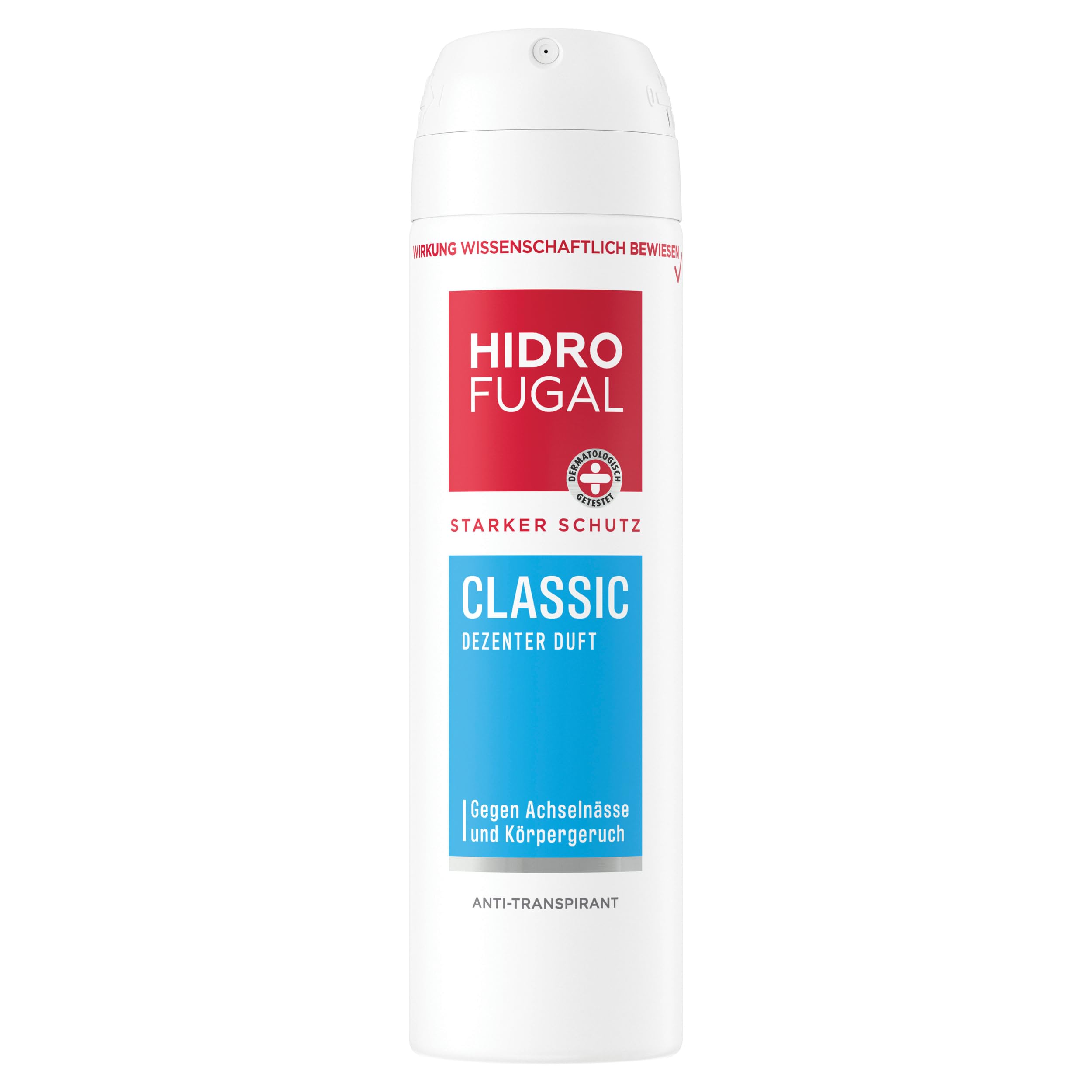 Hidrofugal CLASSIC Deo Spray, starkes Antitranspirant mit dezentem Duft, Deodorant ohne Ethylalkohol mit zuverlässigem Schutz gegen Achselnässe und Körpergeruch (150 ml)