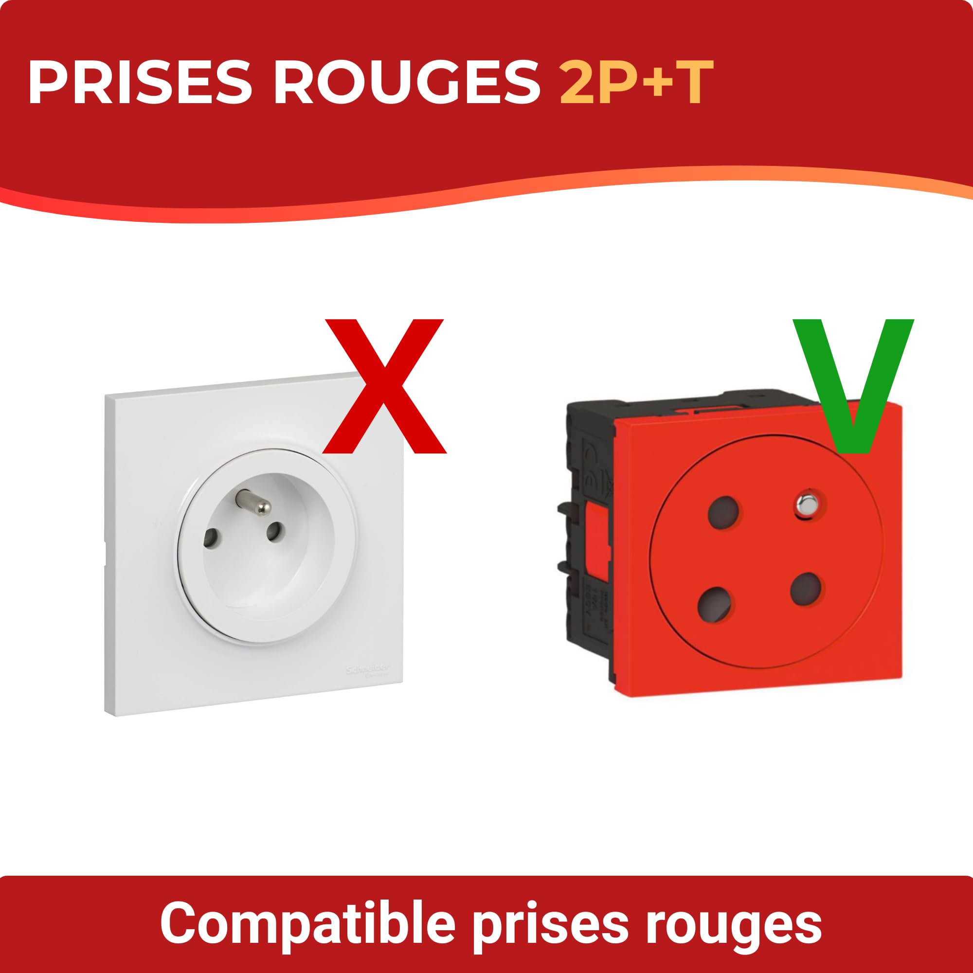 Lot de 25 Détrompeurs Prise Rouge 2P+T – Clips pour Fiche Mâle 2P+T – Compatible Prises Rouges à Détrompage – Installation Sans Outil