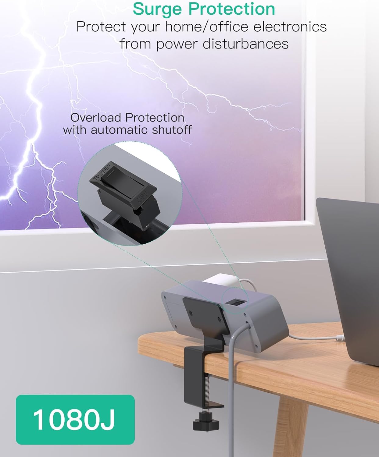 PD30W Desk Clamp Power Strip, Desktop Mount Surge Protector, Fast Charging Station, 5Ft Extension Cord Desk Edge Mount Shelf with 4 Outlets 4 USB Ports (2 USB C), Home Accessories Essentials, Grey