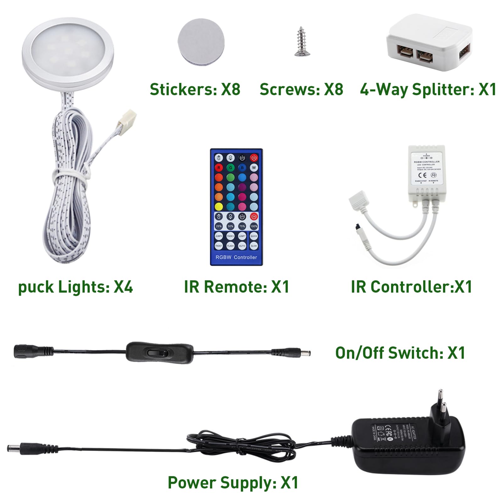 AIBOO Lampada da incasso RGB da cucina a LED con telecomando, rotonda, per armadio, dimmerabile, per vetrine, TV, scaffali, armadio, camera da letto, sala giochi (4)