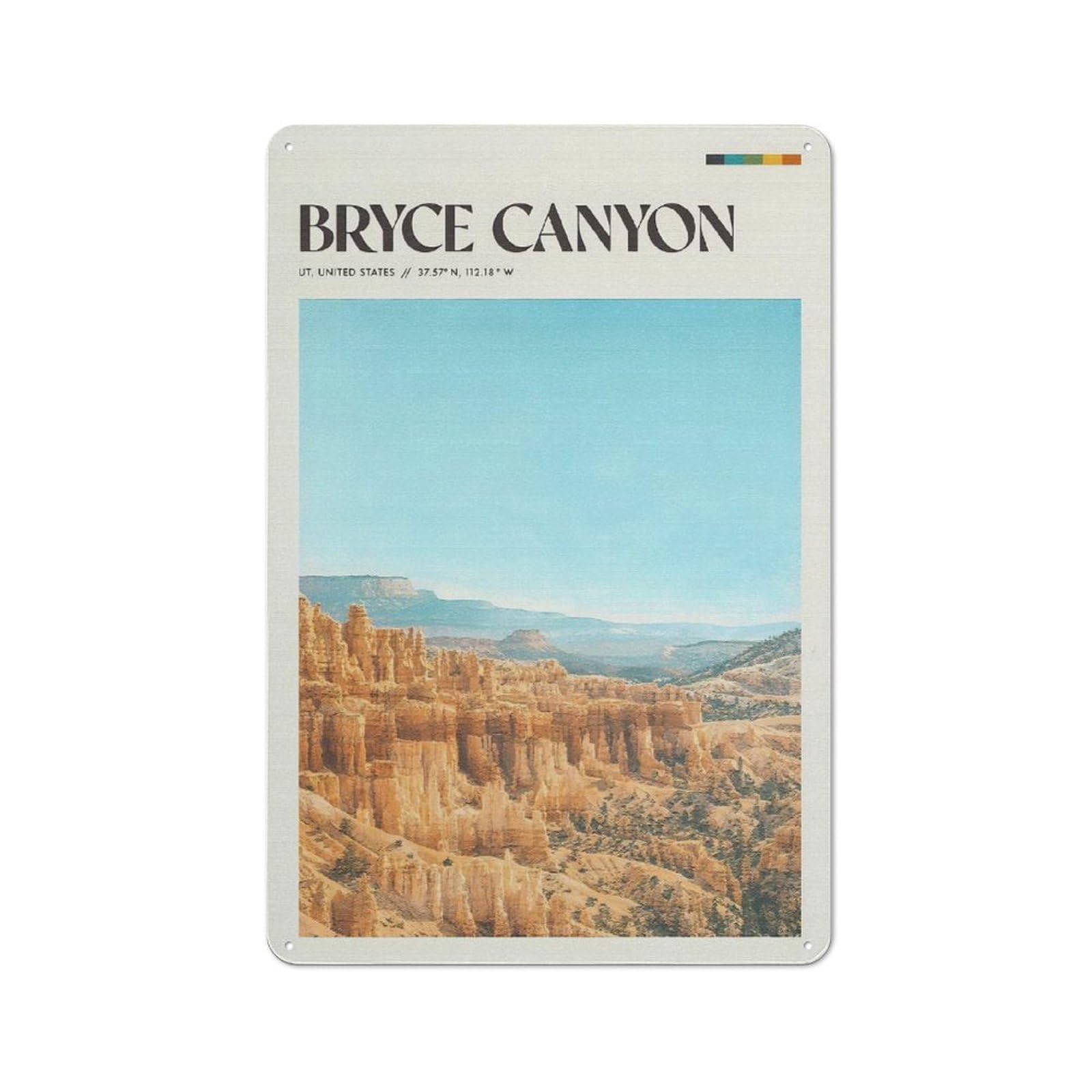 Junmoney Style-22 Tin Wall Plaque 30X20cm With Bryce Canyon National Park For Café Or Restaurant, New Home Wall Decor For Hospitality Interior Collectors