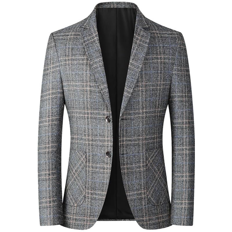 Mens Gray Plaid Casual Blazers Suit Jacket Slim Fit Two Button Sports Jacket for Daily Party Business
