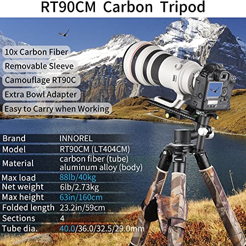 Image of INNOREL RT90CM Carbon Fiber Bowl Tripod - Heavy Duty With 75mm Bowl, 40mm Leg Tube, Ultra Stable Professional Camera Tripod, Max Load 88lb /40kg, Camouflage Sleeve
